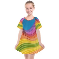  Rainbow Pattern Lines Kids  Smock Dress by artworkshop