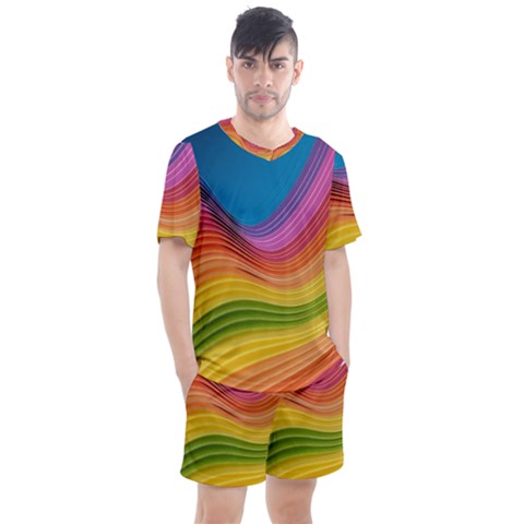  Rainbow Pattern Lines Men s Mesh Tee And Shorts Set by artworkshop