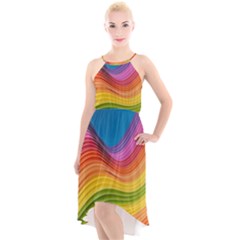  Rainbow Pattern Lines High-low Halter Chiffon Dress  by artworkshop