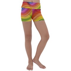  Rainbow Pattern Lines Kids  Lightweight Velour Yoga Shorts