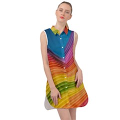  Rainbow Pattern Lines Sleeveless Shirt Dress by artworkshop