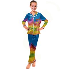  Rainbow Pattern Lines Kid s Satin Long Sleeve Pajamas Set by artworkshop