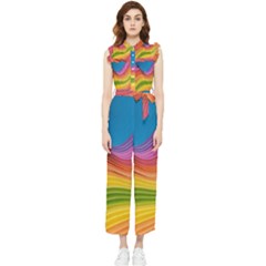  Rainbow Pattern Lines Women s Frill Top Chiffon Jumpsuit by artworkshop