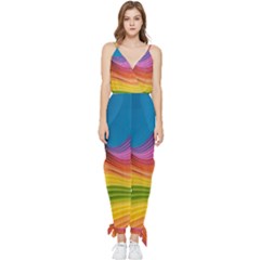  Rainbow Pattern Lines Sleeveless Tie Ankle Chiffon Jumpsuit by artworkshop