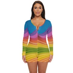  Rainbow Pattern Lines Long Sleeve Boyleg Swimsuit by artworkshop