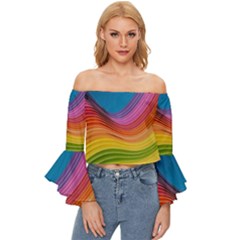  Rainbow Pattern Lines Off Shoulder Flutter Bell Sleeve Top by artworkshop