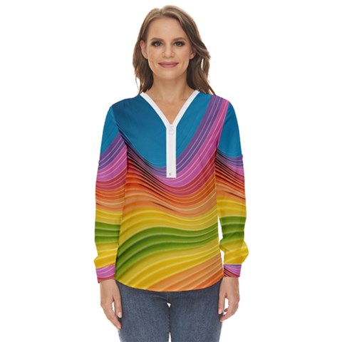  Rainbow Pattern Lines Zip Up Long Sleeve Blouse by artworkshop