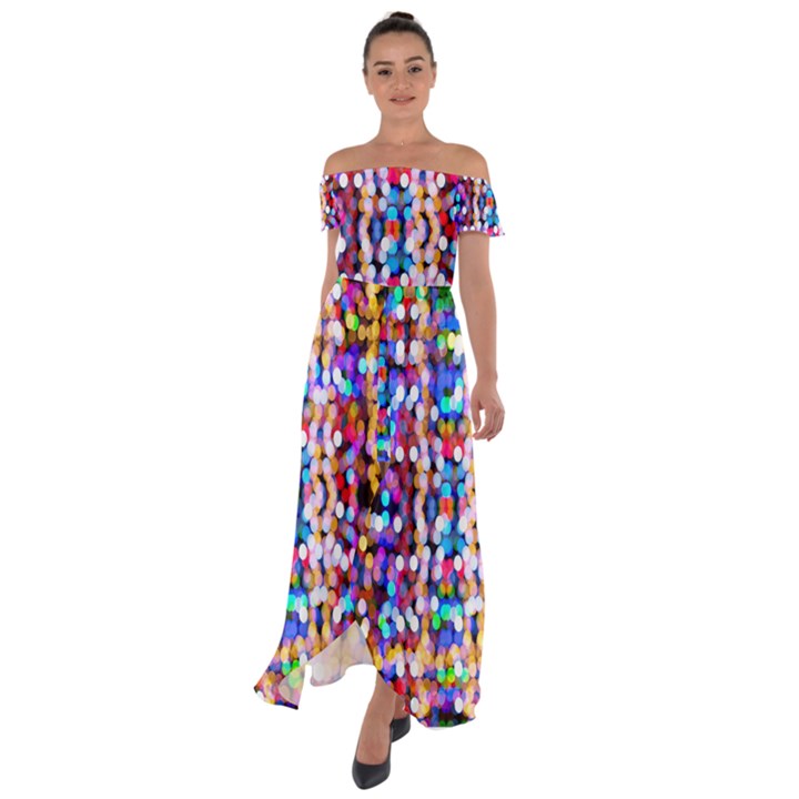 Abstract Background Blur Off Shoulder Open Front Chiffon Dress