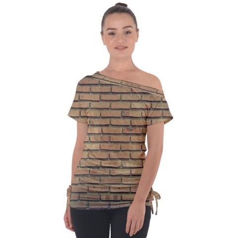 Bricks Wall Red  Off Shoulder Tie-up Tee by artworkshop