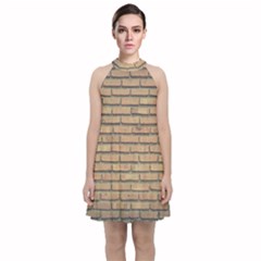 Bricks Wall Red  Velvet Halter Neckline Dress  by artworkshop