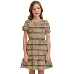 Bricks Wall Red  Kids  Puff Sleeved Dress by artworkshop