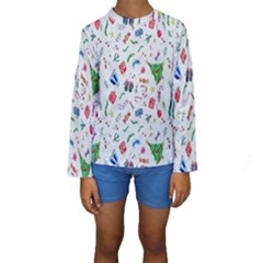 New Year Christmas Winter Watercolor Kids  Long Sleeve Swimwear by artworkshop