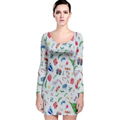 New Year Christmas Winter Watercolor Long Sleeve Velvet Bodycon Dress by artworkshop