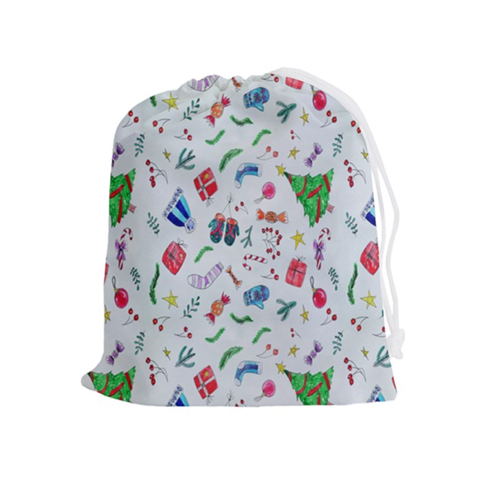 New Year Christmas Winter Watercolor Drawstring Pouch (XL)