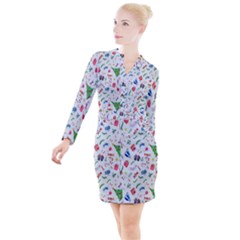 New Year Christmas Winter Watercolor Button Long Sleeve Dress by artworkshop