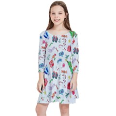 New Year Christmas Winter Watercolor Kids  Quarter Sleeve Skater Dress by artworkshop