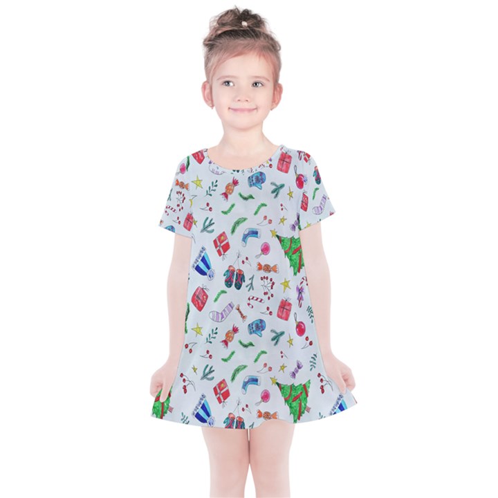 New Year Christmas Winter Watercolor Kids  Simple Cotton Dress