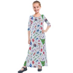 New Year Christmas Winter Watercolor Kids  Quarter Sleeve Maxi Dress by artworkshop