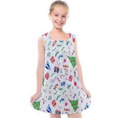 New Year Christmas Winter Watercolor Kids  Cross Back Dress by artworkshop