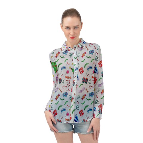 New Year Christmas Winter Watercolor Long Sleeve Chiffon Shirt by artworkshop