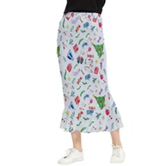 New Year Christmas Winter Watercolor Maxi Fishtail Chiffon Skirt