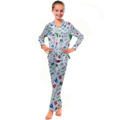 New Year Christmas Winter Watercolor Kid s Satin Long Sleeve Pajamas Set by artworkshop