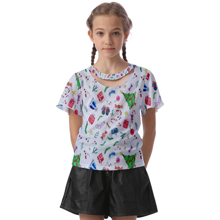 New Year Christmas Winter Watercolor Kids  Front Cut Tee