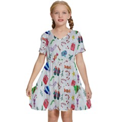 New Year Christmas Winter Watercolor Kids  Short Sleeve Tiered Mini Dress by artworkshop