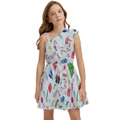 New Year Christmas Winter Watercolor Kids  One Shoulder Party Dress by artworkshop