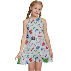 New Year Christmas Winter Watercolor Kids  Halter Collar Waist Tie Chiffon Dress by artworkshop