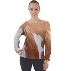 Horse Coat Animal Equine Off Shoulder Long Sleeve Velour Top by artworkshop