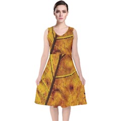 Leaf Leaf Veins Fall V-neck Midi Sleeveless Dress  by artworkshop