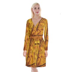 Leaf Leaf Veins Fall Long Sleeve Velvet Front Wrap Dress by artworkshop