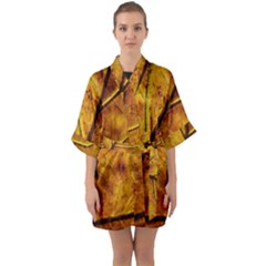 Leaf Leaf Veins Fall Half Sleeve Satin Kimono  by artworkshop