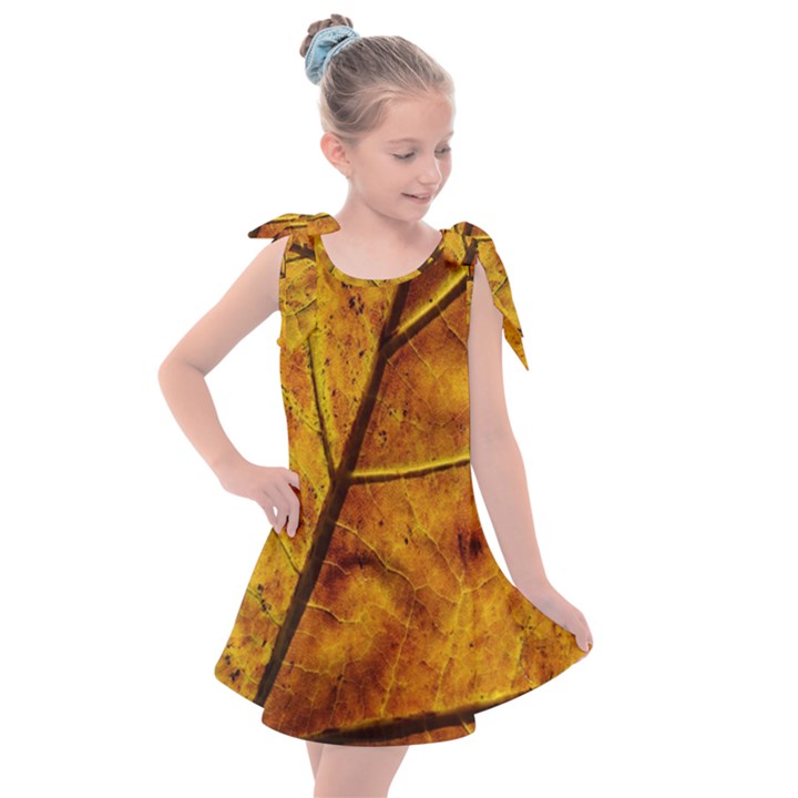 Leaf Leaf Veins Fall Kids  Tie Up Tunic Dress