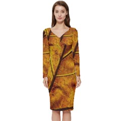 Leaf Leaf Veins Fall Long Sleeve V-neck Bodycon Dress  by artworkshop