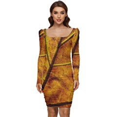 Leaf Leaf Veins Fall Women Long Sleeve Ruched Stretch Jersey Dress by artworkshop