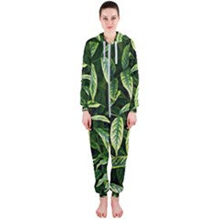 Leaves Foliage Twig Bush Plant Hooded Jumpsuit (ladies) by artworkshop