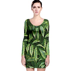 Leaves Foliage Twig Bush Plant Long Sleeve Velvet Bodycon Dress by artworkshop