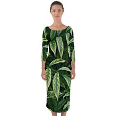 Leaves Foliage Twig Bush Plant Quarter Sleeve Midi Bodycon Dress by artworkshop