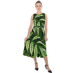 Leaves Foliage Twig Bush Plant Midi Tie-back Chiffon Dress by artworkshop