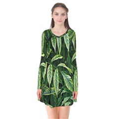 Leaves Foliage Twig Bush Plant Long Sleeve V-neck Flare Dress by artworkshop