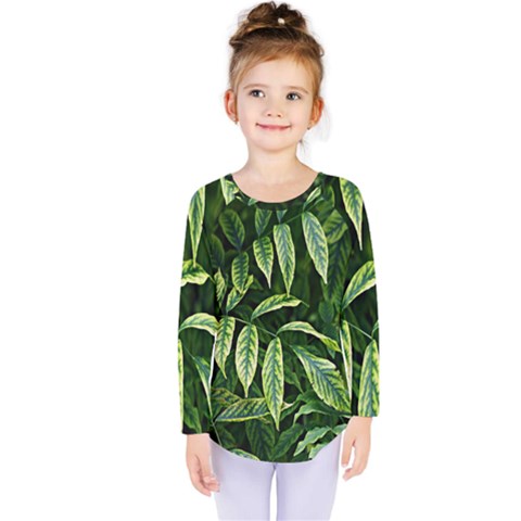 Leaves Foliage Twig Bush Plant Kids  Long Sleeve Tee by artworkshop