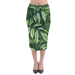 Leaves Foliage Twig Bush Plant Velvet Midi Pencil Skirt by artworkshop