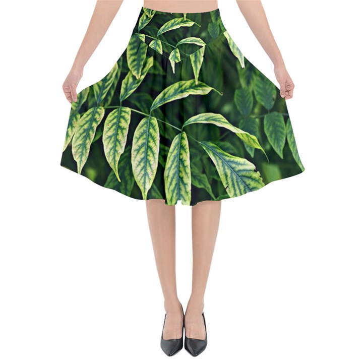 Leaves Foliage Twig Bush Plant Flared Midi Skirt