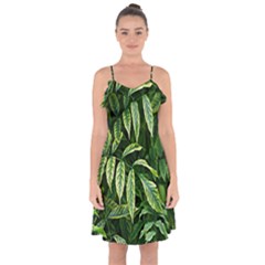 Leaves Foliage Twig Bush Plant Ruffle Detail Chiffon Dress by artworkshop