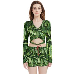 Leaves Foliage Twig Bush Plant Velvet Wrap Crop Top And Shorts Set by artworkshop