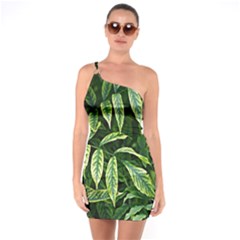 Leaves Foliage Twig Bush Plant One Soulder Bodycon Dress by artworkshop