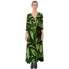 Leaves Foliage Twig Bush Plant Button Up Boho Maxi Dress by artworkshop