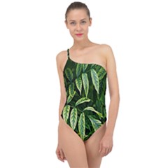 Leaves Foliage Twig Bush Plant Classic One Shoulder Swimsuit by artworkshop